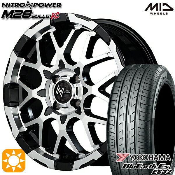 【取付対象】N-BOX ウェイク 165/55R15 75V ヨコハマ ブルーアース ES32 MID ナイトロパワー M28バレットKC ブラック/ミラーカット 15インチ 5.0J 4H100 サマータイヤホイールセット