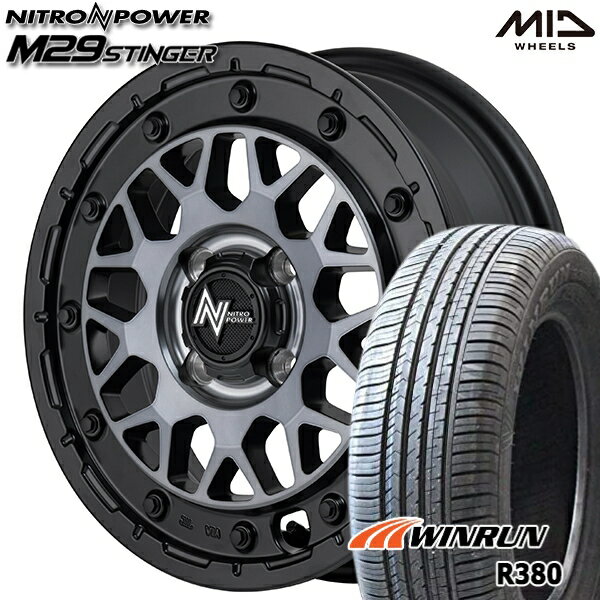 【取付対象】165/60R14 75H ウィンラン R380 MID ナイトロパワー M29 スティンガー セミグロスブラッククリア 14インチ 4.5J 4H100 サマータイヤホイールセット