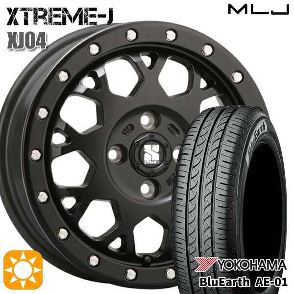 【取付対象】155/55R14 69V ヨコハマ ブルーアース AE01 MLJ エクストリームJ XJ04 サテンブラック 14インチ 4.5J 4H100 サマータイヤホイールセット