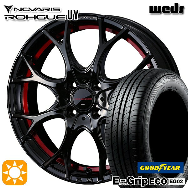 【取付対象】155/65R14 75S グッドイヤー エフィシェントグリップ エコ EG02 Weds ウェッズ ノヴァリス ローグ UY ピアノブラック/レッドライン 14インチ 4.5J 4H100 サマータイヤホイールセット