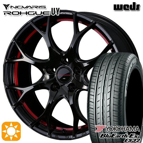 【取付対象】リーフ レヴォーグ 215/50R17 95V XL ヨコハマ ブルーアース ES32 Weds ウェッズ ノヴァリス ローグ UY ピアノブラック/レッドライン 17インチ 7.0J 5H114.3 サマータイヤホイールセット