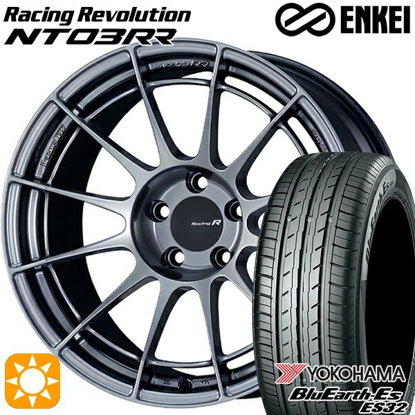 【取付対象】エクストレイル アテンザ 225/55R17 97W ヨコハマ ブルーアース ES32 ENKEI エンケイ レーシングレボリューション NT03RR ハイパーシルバー 17インチ 7.0J 5H114.3 サマータイヤホイールセット