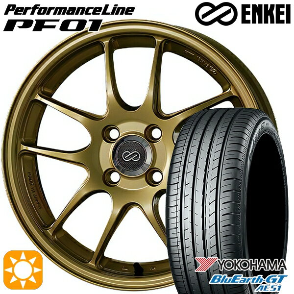 【取付対象】195/45R16 84V XL ヨコハマ ブルーアースGT AE51 ENKEI エンケイ パフォーマンスライン PF01 ゴールド 16インチ 6.5J 4H100 サマータイヤホイールセット