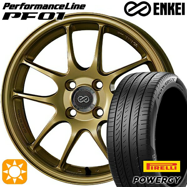 【取付対象】リーフ レヴォーグ 215/50R17 95W XL ピレリ パワジー ENKEI エンケイ パフォーマンスライン PF01 ゴールド 17インチ 7.5J 5H114.3 サマータイヤホイールセット