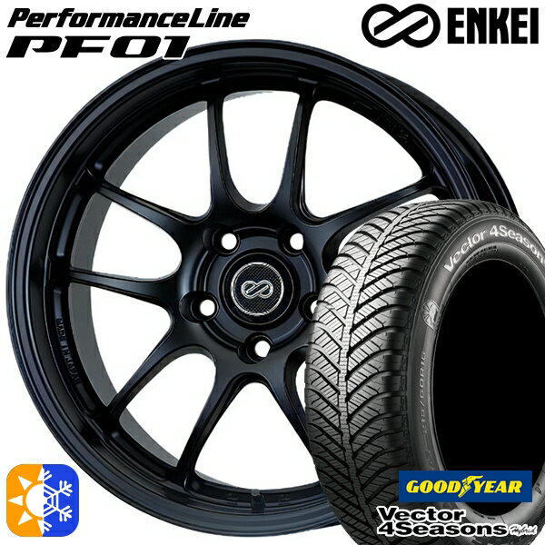 フィット アクア 175/65R15 84H グッドイヤー ベクター フォーシーズンズ ENKEI エンケイ パフォーマンスライン PF01 15インチ 6.5J 4H100 マットブラック オールシーズンタイヤホイールセット
