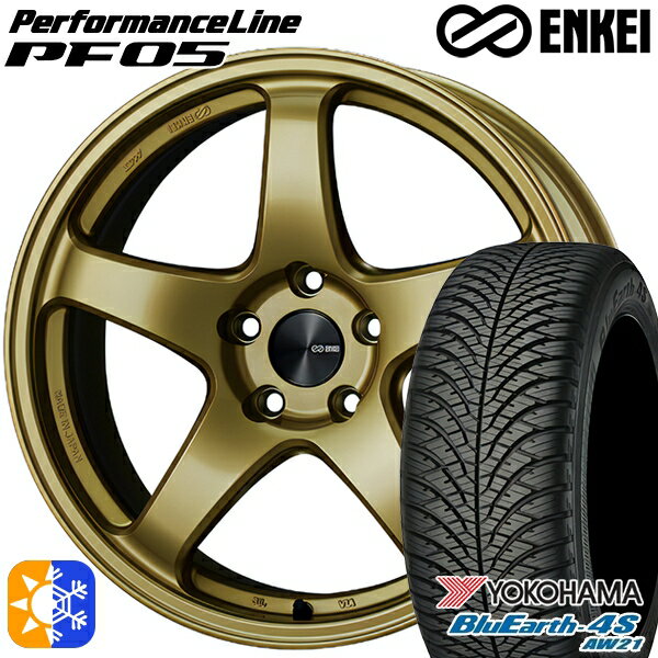 リーフ レヴォーグ 215/50R17 95W XL ヨコハマ ブルーアース 4S AW21 ENKEI エンケイ パフォーマンスライン PF05 ゴールド 17インチ 7.0J 5H114.3 オールシーズンタイヤホイールセット