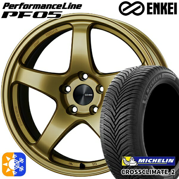 225/40R18 92Y XL ミシュラン クロスクライメート2 ENKEI エンケイ パフォーマンスライン PF05 ゴールド 18インチ 7.5J 5H114.3 オールシーズンタイヤホイールセット