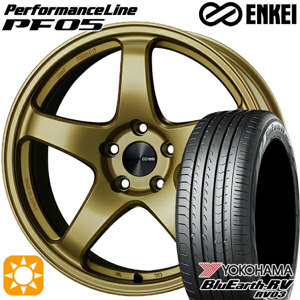 【取付対象】リーフ レヴォーグ 215/50R17 95V XL ヨコハマ ブルーアース RV03 ENKEI エンケイ パフォーマンスライン PF05 ゴールド 17インチ 7.0J 5H114.3 サマータイヤホイールセット