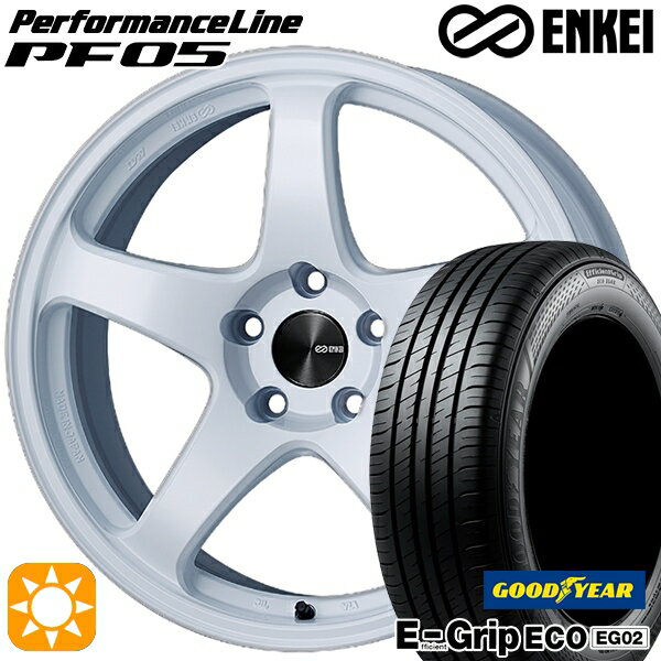 【取付対象】アクア クロスビー 185/55R16 83V グッドイヤー エフィシェントグリップ EG02 ENKEI エンケイ パフォーマンスライン PF05 ホワイト 16インチ 6.5J 4H100 サマータイヤホイールセット