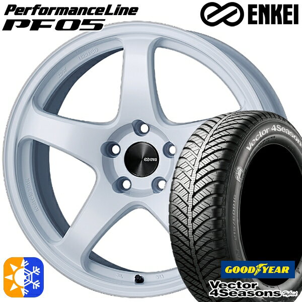 225/40R18 92H XL グッドイヤー ベクター フォーシーズンズ ENKEI エンケイ パフォーマンスライン PF05 18インチ 7.5J 5H114.3 ホワイト オールシーズンタイヤホイールセット