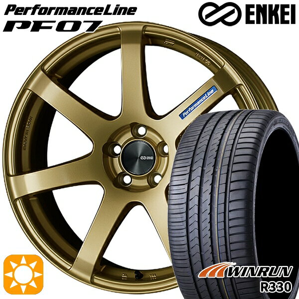 【取付対象】アクセラ アテンザ 215/45R18 93W XL ウィンラン R330 ENKEI エンケイ パフォーマンスライン PF07 ゴールド 18インチ 7.5J 5H114.3 サマータイヤホイールセット