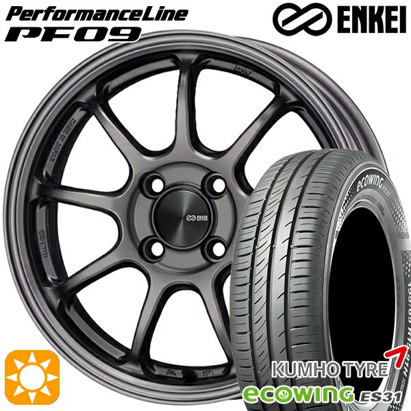 【取付対象】フィット アクア 185/60R15 84H クムホ エコウィング ES31 ENKEI エンケイ パフォーマンスライン PF09 ダークシルバー 15インチ 6.0J 4H100 サマータイヤホイールセット