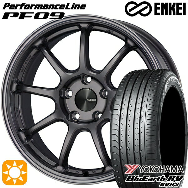 【取付対象】205/55R16 91W ヨコハマ ブルーアース RV03 ENKEI エンケイ パフォーマンスライン PF09 ダークシルバー 16インチ 6.5J 5H100 サマータイヤホイールセット