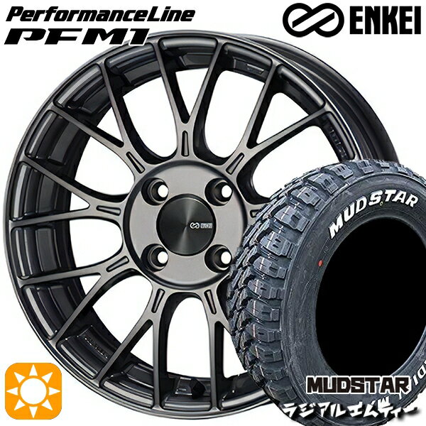 【取付対象】195/65R15 91T マッドスター ラジアル M/T ホワイトレター ENKEI エンケイ パフォーマンスライン PFM1 ダークシルバー 15インチ 5.5J 4H100 サマータイヤホイールセット