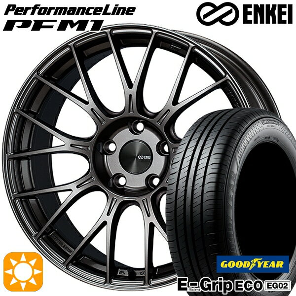 【取付対象】30/50プリウス カローラスポーツ 205/55R16 91V グッドイヤー エフィシェントグリップ EG02 ENKEI エンケイ パフォーマンスライン PFM1 ダークシルバー 16インチ 6.5J 5H100 サマータイヤホイールセット