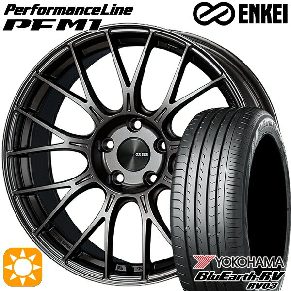 【取付対象】エクストレイル アテンザ 225/55R17 101V XL ヨコハマ ブルーアース RV03 ENKEI エンケイ パフォーマンスライン PFM1 ダークシルバー 17インチ 7.5J 5H114.3 サマータイヤホイールセット