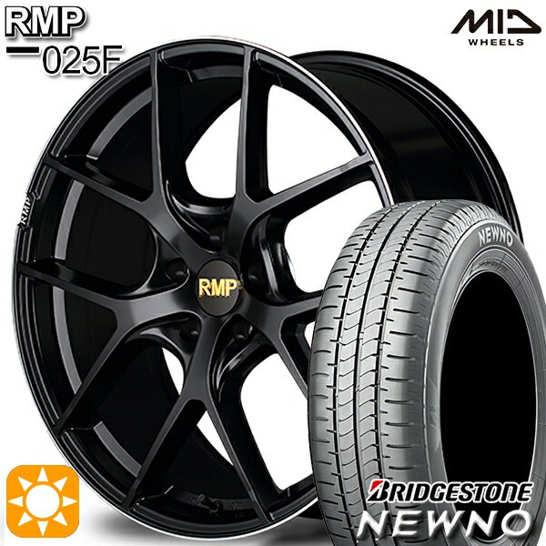 【取付対象】215/45R17 91W XL ブリヂストン ニューノ MID RMP 025F セミグロスBK/リムエッジDCロゴMC 17インチ 7.0J 5H114.3 サマータイヤホイールセット