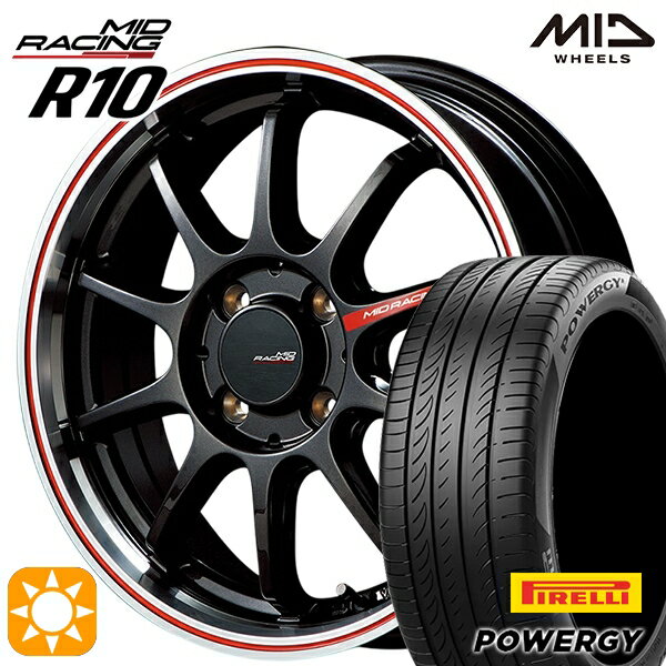 【取付対象】マツダ2 ノート 205/45R17 88W XL ピレリ パワジー MID RMPレーシング R10 クリスタルBK/リムポリッシュ+レッド 17インチ 7.0J 4H100 サマータイヤホイールセット