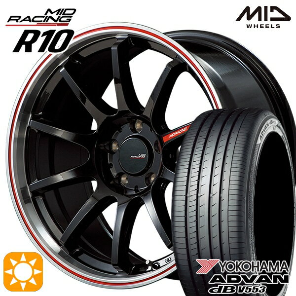 【取付対象】C-HR カローラクロス 215/60R17 96H ヨコハマ アドバンデシベル V553 MID RMPレーシング R10 クリスタルBK/リムポリッシュ+レッド 17インチ 7.0J 5H114.3 サマータイヤホイールセット