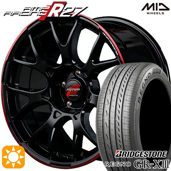 【取付対象】リーフ レヴォーグ 215/50R17 95V XL ブリヂストン レグノ GR-X3 MID RMPレーシング R27 ブラック/リムレッドライン 17インチ 7.0J 5H114.3 サマータイヤホイールセット