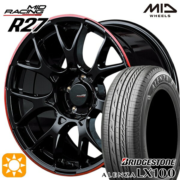 【取付対象】ヴェゼル レガシィ 225/60R18 100H ブリヂストン アレンザ LX100 MID RMPレーシング R27 ブラック/リムレッドライン 18インチ 7.5J 5H114.3 サマータイヤホイールセット