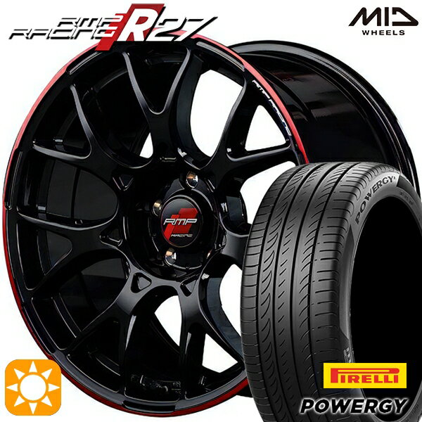 【取付対象】C-HR カローラクロス 215/60R17 96V ピレリ パワジー MID RMPレーシング R27 ブラック/リムレッドライン 17インチ 7.0J 5H114.3 サマータイヤホイールセット