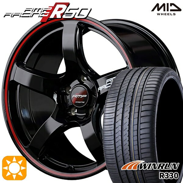 【取付対象】セレナ 215/40R18 89W XL ウィンラン R330 MID RMPレーシング R50 ブラック/リムレッドライン 18インチ 7.5J 5H114.3 サマータイヤホイールセット