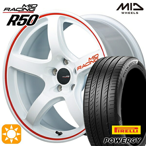 【取付対象】リーフ レヴォーグ 215/50R17 95W XL ピレリ パワジー MID RMPレーシング R50 ホワイト/リムレッドライン 17インチ 7.0J 5H114.3 サマータイヤホイールセット