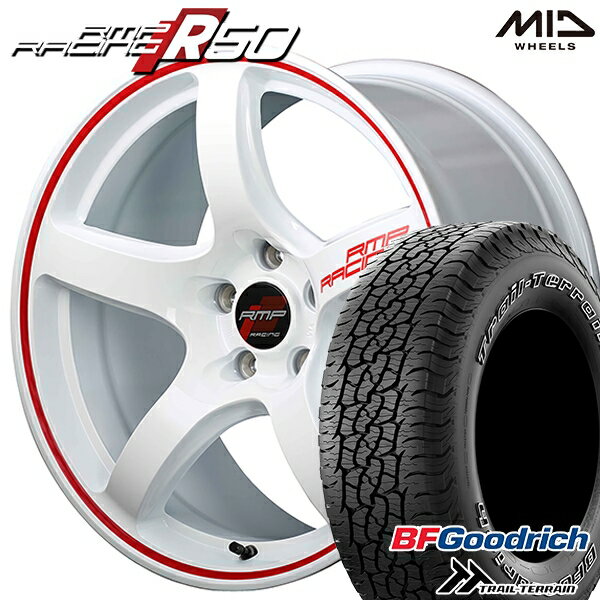 【取付対象】225/65R17 102T ORWL BFグッドリッチ トレールテレーン MID RMPレーシング R50 ホワイト/リムレッドライン 17インチ 7.0J 5H114.3 サマータイヤホイールセット