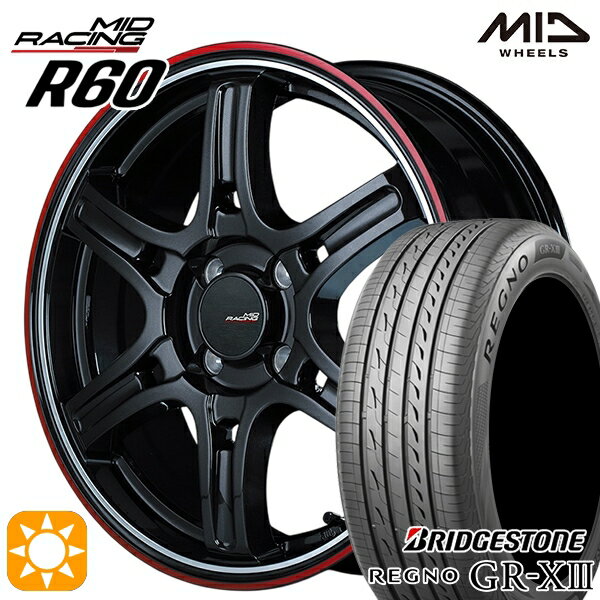 【取付対象】アクア デミオ ノート 195/55R16 91V XL ブリヂストン レグノ GR-X3 MID RMPレーシング R60 クリスタルBK/デュアルP/レッドクリア 16インチ 6.0J 4H100 サマータイヤホイールセット