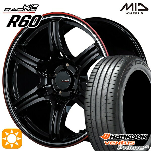 【取付対象】215/45R17 91W XL ハンコック veNtus PRime4 K135 MID RMPレーシング R60 クリスタルBK/デュアルP/レッドクリア 17インチ 7.0J 5H100 サマータイヤホイールセット