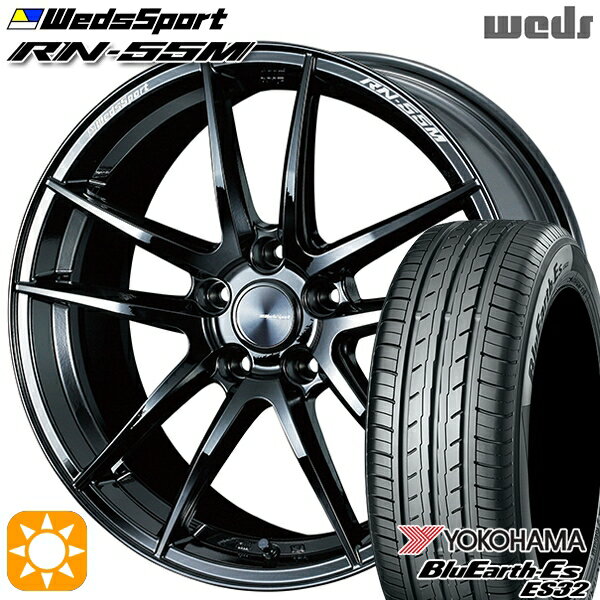 【取付対象】セレナ 215/40R18 85W ヨコハマ ブルーアース ES32 Weds ウェッズスポーツ RN55M グロスブラック 18インチ 7.5J 5H114.3 サマータイヤホイールセット
