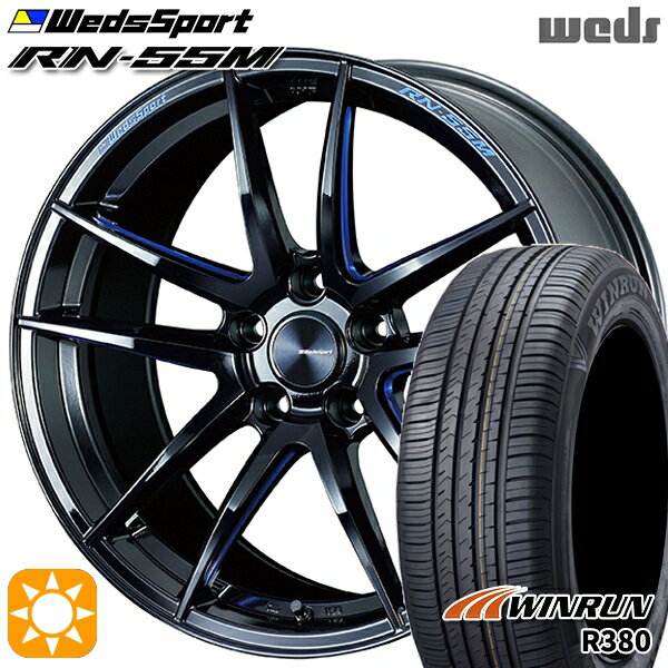 【取付対象】マツダ6 エクストレイル 225/60R18 104V XL ウィンラン R380 Weds ウェッズスポーツ RN55M ブラックブルーマシニング 18インチ 7.5J 5H114.3 サマータイヤホイールセット