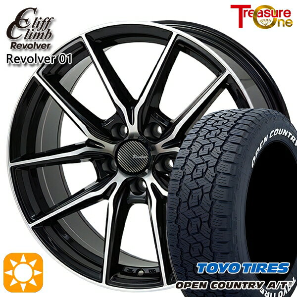【取付対象】デリカD5 215/70R16 100T トーヨー オープンカントリーA/T3 ホワイトレター トレジャーワン クリフクライム リボルバー01 ブラックポリッシュ 16インチ 6.5J 5H114.3 サマータイヤホイールセット