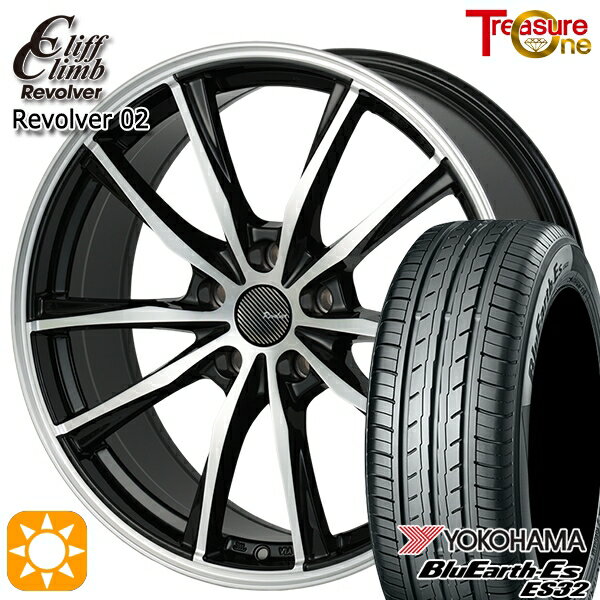 【取付対象】レガシィB4 エクシーガ 215/50R17 95V XL ヨコハマ ブルーアース ES32 トレジャーワン クリフクライム リボルバー02 ブラックポリッシュ 17インチ 7.0J 5H100 サマータイヤホイールセット