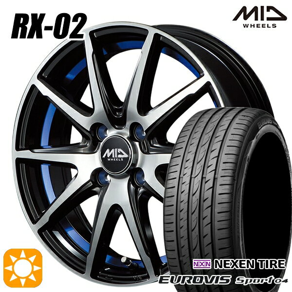 【取付対象】165/60R14 75H ロードストーン ユーロビズ Sport 04 MID シュナイダー RX02 ブラックポリッシュ/アンダーカットブルー 14インチ 4.5J 4H100 サマータイヤホイールセット