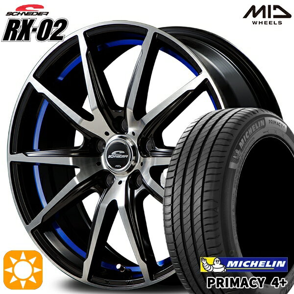 【取付対象】リーフ レヴォーグ 215/50R17 95W XL ミシュラン プライマシー4プラス MID シュナイダー RX02 ブラックポリッシュ/アンダーカットブルー 17インチ 7.0J 5H114.3 サマータイヤホイールセット