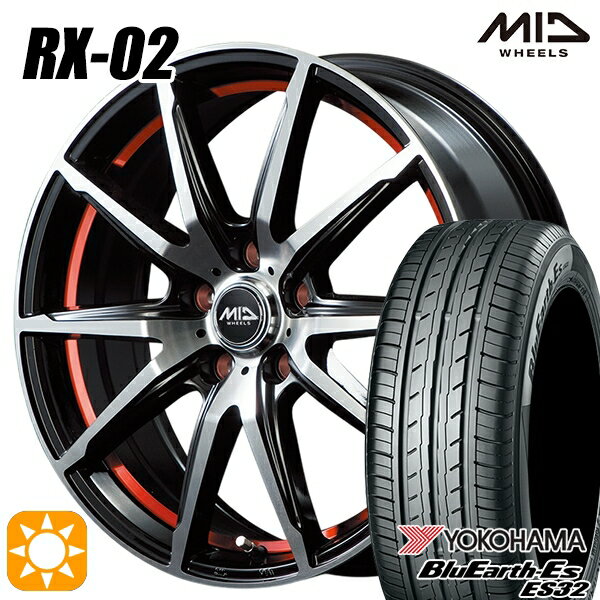 【取付対象】205/60R16 92H ヨコハマ ブルーアース ES32 MID シュナイダー RX02 RX810 BP/アンダーカットレッド 16インチ 6.5J 5H114.3 サマータイヤホイールセット