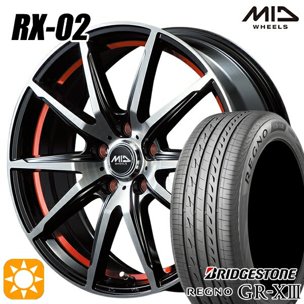 【取付対象】ジェイド アクセラ 225/40R18 88W ブリヂストン レグノ GR-X3 MID シュナイダー RX02 ブラックポリッシュ/アンダーカットレッド 18インチ 7.0J 5H114.3 サマータイヤホイールセット