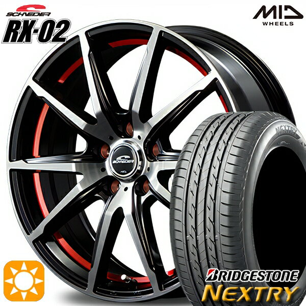 【取付対象】リーフ ノア 205/55R16 91V ブリヂストン ネクストリー MID シュナイダー RX02 ブラックポリッシュ/アンダーカットレッド 16インチ 6.5J 5H114.3 サマータイヤホイールセット