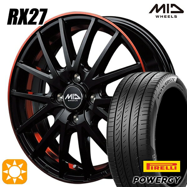 【取付対象】フィット アクア 185/60R15 84H ピレリ パワジー MID シュナイダー RX27 ブラック/リム＆アンダーカットポリッシュ＋レッドクリア 15インチ 5.5J 4H100 サマータイヤホイールセット
