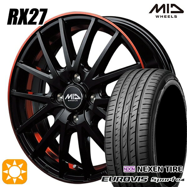 【取付対象】165/60R14 75H ロードストーン ユーロビズ Sport 04 MID シュナイダー RX27 ブラック/リム＆アンダーカットポリッシュ＋レッドクリア 14インチ 4.5J 4H100 サマータイヤホイールセット