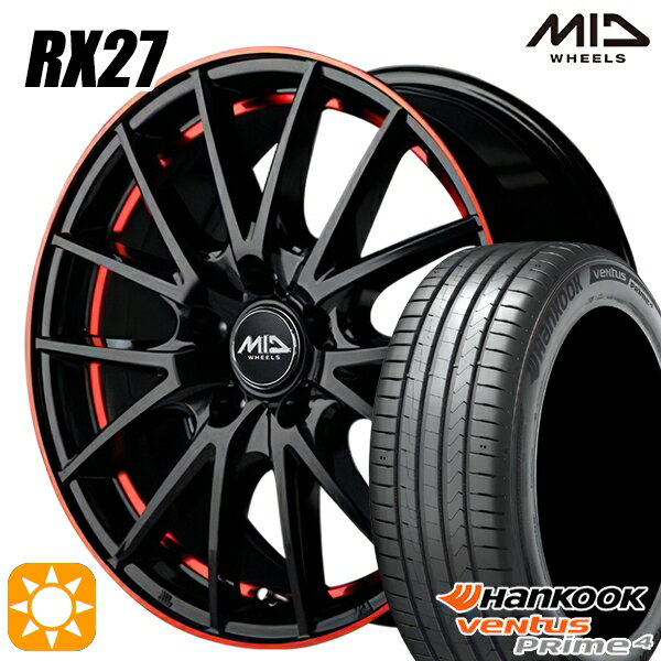 【取付対象】215/50R17 95W XL ハンコック veNtus PRime4 K135 MID シュナイダー RX27 ブラック/リム＆アンダーカットポリッシュ＋レッドクリア 17インチ 7.0J 5H114.3 サマータイヤホイールセット