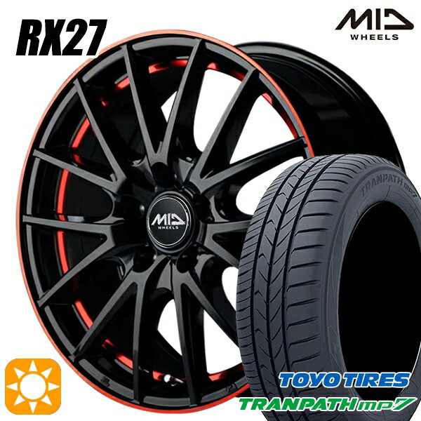 【取付対象】215/60R17 96H トーヨー トランパス mp7 MID シュナイダー RX27 ブラック/リム＆アンダーカットポリッシュ＋レッドクリア 17インチ 7.0J 5H114.3 サマータイヤホイールセット