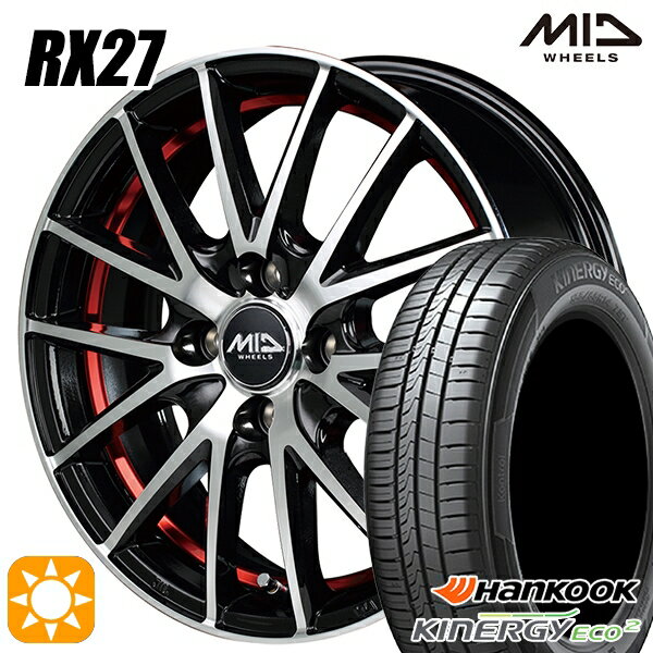 【取付対象】155/65R14 75T ハンコック KlnERGy ECO2 K435 MID シュナイダー RX27 BMP/アンダーカットレッドクリア 14インチ 4.5J 4H100 サマータイヤホイールセット