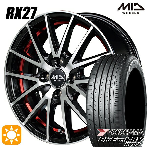 【取付対象】エブリィワゴン 165/60R14 75H ヨコハマ ブルーアース RV03 MID シュナイダー RX27 BMP/アンダーカットレッドクリア 14インチ 4.5J 4H100 サマータイヤホイールセット