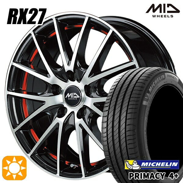 【取付対象】225/55R17 101W XL ミシュラン プライマシー4プラス MID シュナイダー RX27 BMP/アンダーカットレッドクリア 17インチ 7.0J 5H114.3 サマータイヤホイールセット