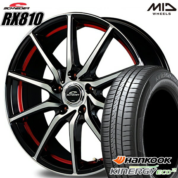 【取付対象】185/65R15 88T ハンコック KlnERGy ECO2 K435 MID シュナイダー RX810 ブラックポリッシュ/アンダーカットレッド 15インチ 6.0J 5H114.3 サマータイヤホイールセット