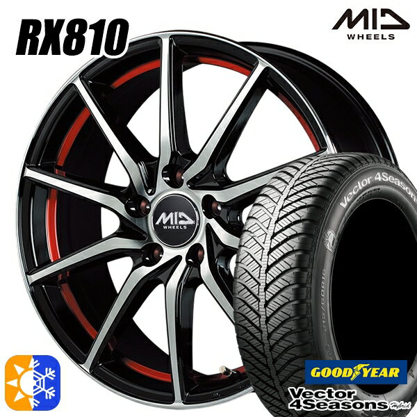 リーフ ノア 205/55R16 91H グッドイヤー ベクター フォーシーズンズ MID シュナイダー RX810 16インチ 6.5J 5H114.3 ブラックポリッシュ/アンダーカットレッド オールシーズンタイヤホイールセット