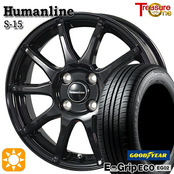 【取付対象】フィット デミオ 175/65R14 82S グッドイヤー エフィシェントグリップ EG02 トレジャーワン ヒューマンライン S15 ブラック 14インチ 5.5J 4H100 サマータイヤホイールセット